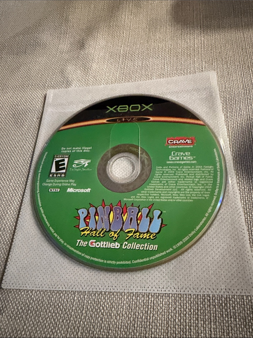 Microsoft Xbox Green Pinball Hall of Fame loses disc